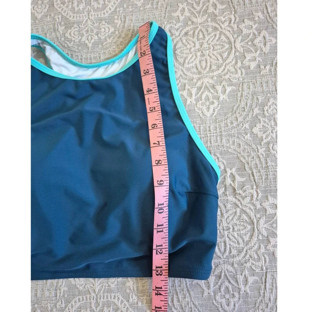 Teal High Neck High Waisted Bikini Set‎ Two Piece Swimsuit Teal Turquoise Size M